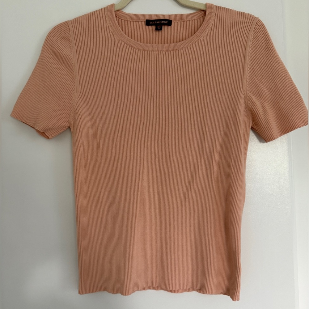 Skies Are Blue Ribbed pink Tee shirt